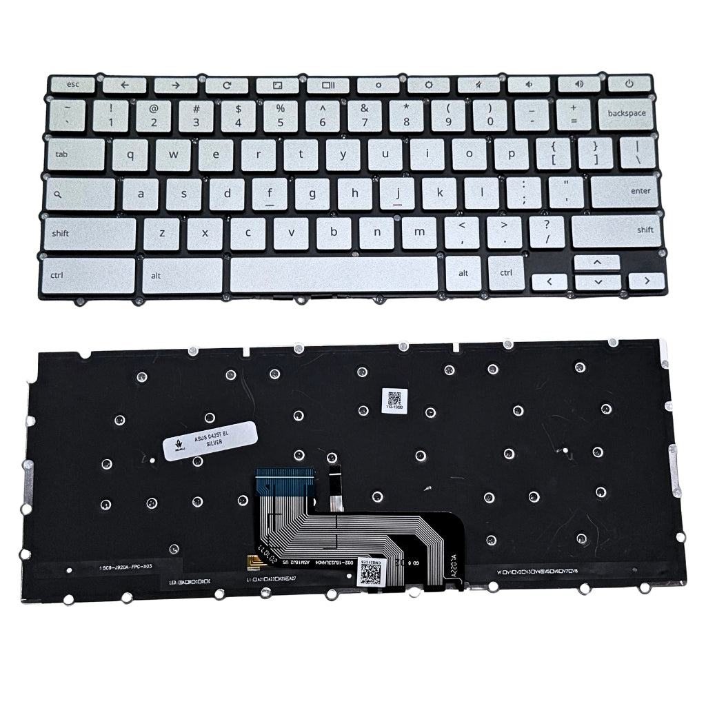 Premium Keyboard for Asus Chromebook C425 C425T C425TA C433TA C434TA Silver with Backlight US layout
