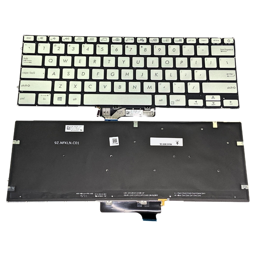 Premium Keyboard for ASUS VivoBook S431 S431F S431FA S431FL series Silver with backlight