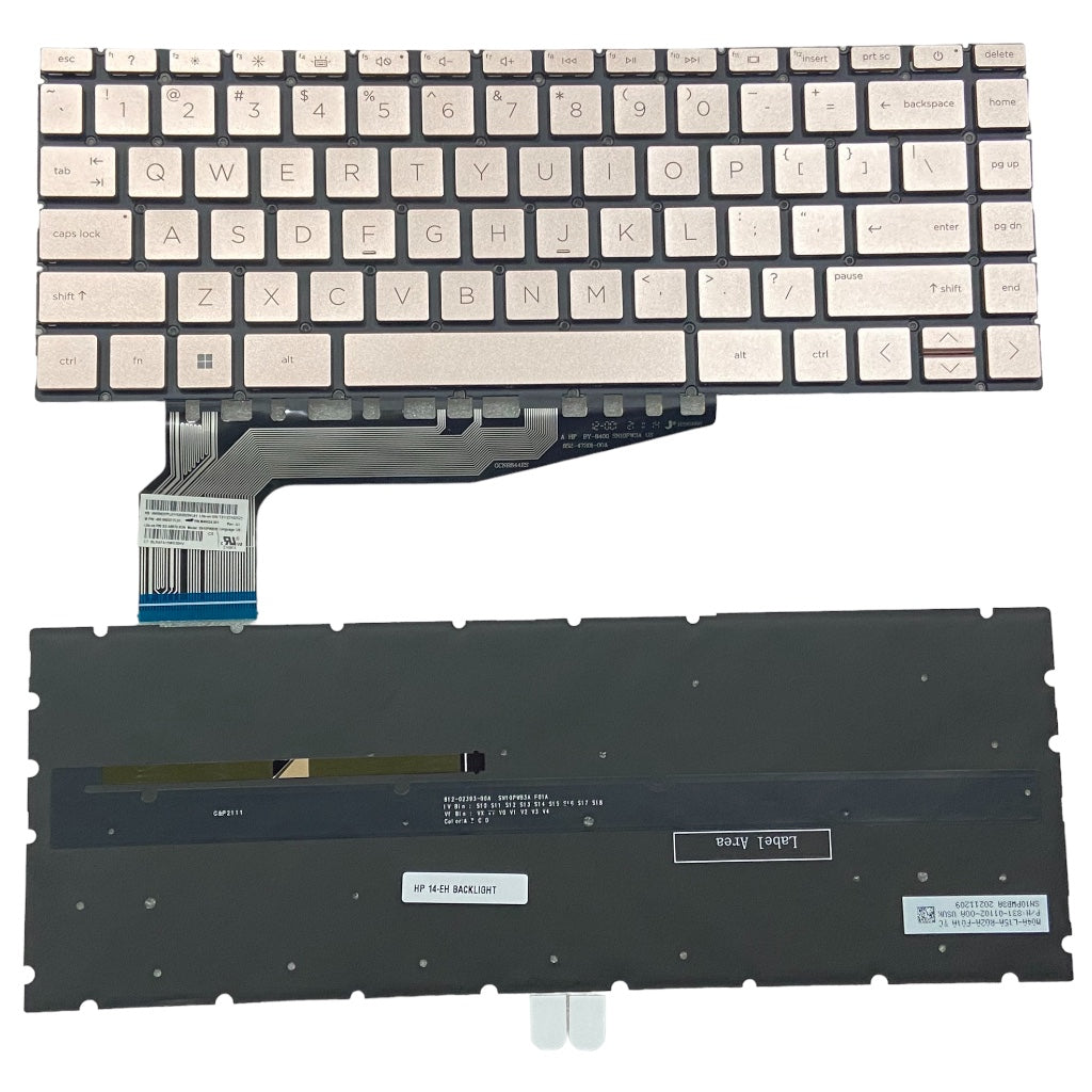 Premium Keyboard for HP 14-EH 13-BE GOLDEN Keys Backlight US layout