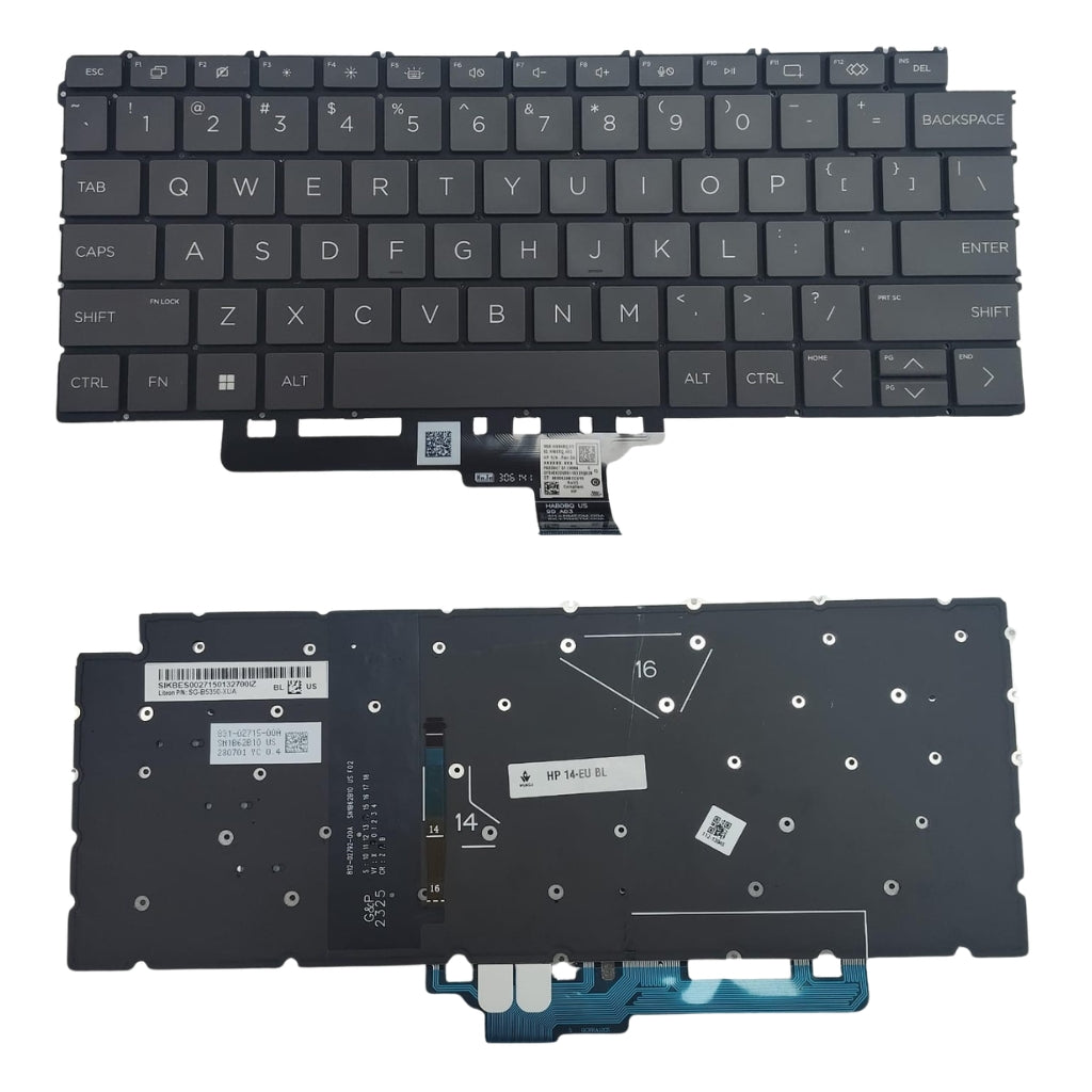 Premium Keyboard For HP Spectra 360 14-EU Grey Keys with Backlight US Layout