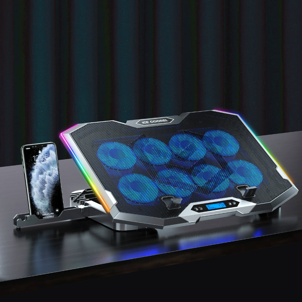 ICE Coorel RGB Laptop Cooler Fan Stand K10 with 8 Cooling Fan Mobile Stand for All Type of Laptop