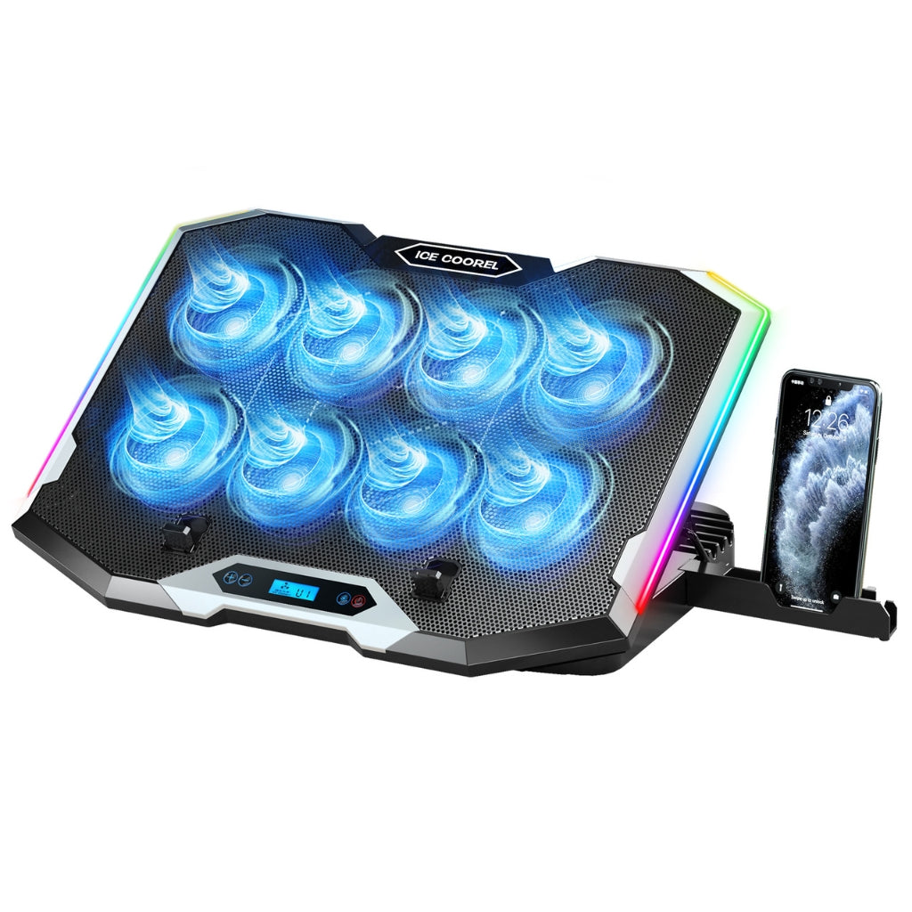 ICE Coorel RGB Laptop Cooler Fan Stand K10 with 8 Cooling Fan Mobile Stand for All Type of Laptop
