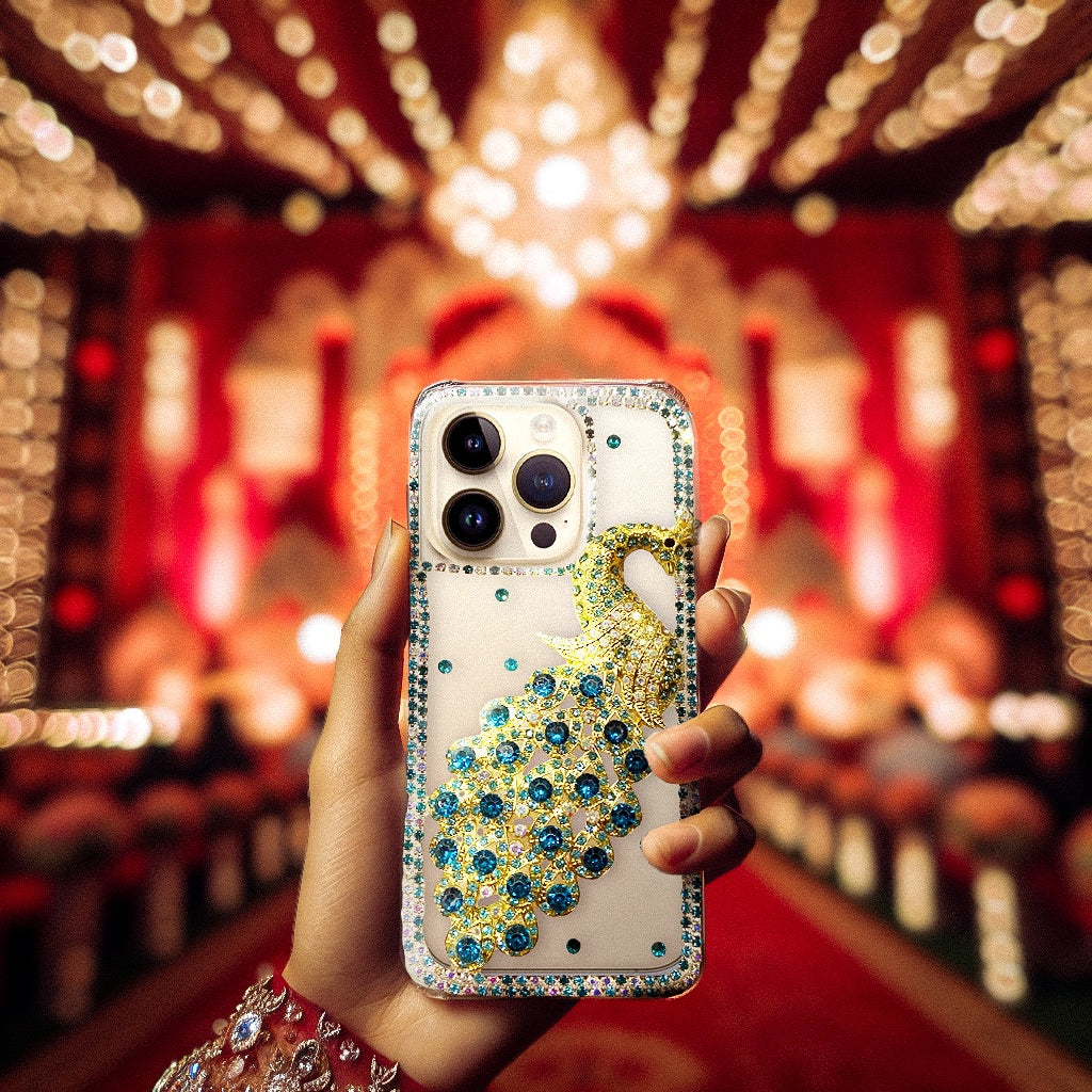 Mungu Premium Back Case for IPhone 16 Pro 15 Pro 16 15 Peacock (Wedding Collection)