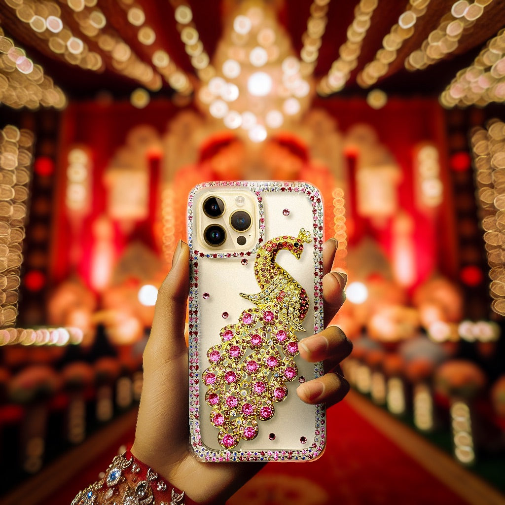 Mungu Premium Back Case for IPhone 16 Pro 15 Pro 16 15 Peacock (Wedding Collection)