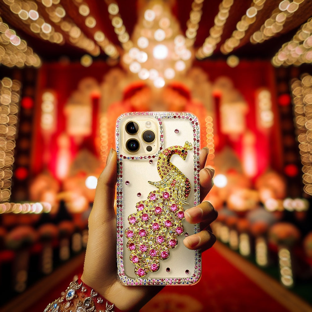 Mungu Premium Back Case for IPhone 15 Pro Peacock (Wedding Collection) with Surprise GIFT
